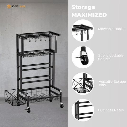 Social Hike Gym Equipment Storage Rack on Wheels
