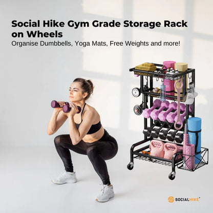 Social Hike Gym Equipment Storage Rack on Wheels